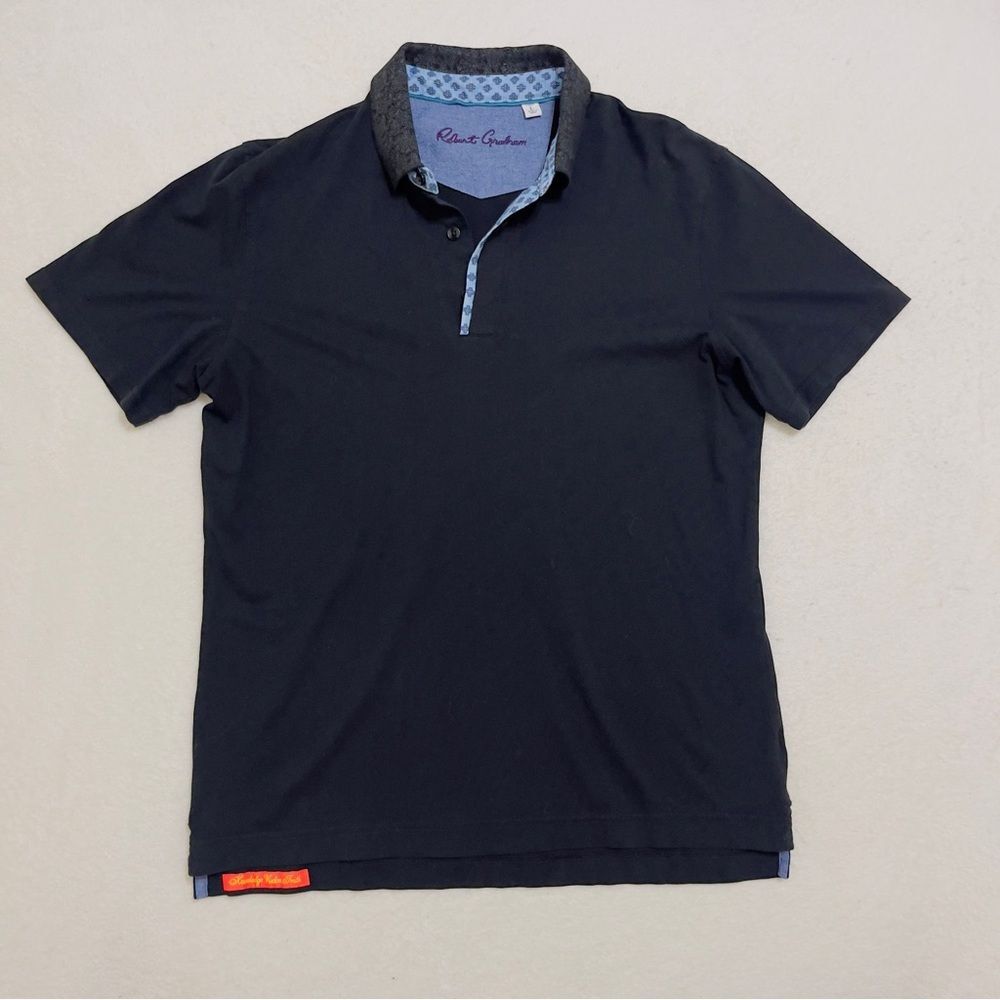 Robert Graham Size Large Black Polo Short Sleeve Shirt
